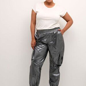 metallis Women's Cargo Pants  Casual  Elastic Cuffs d- grey metallic